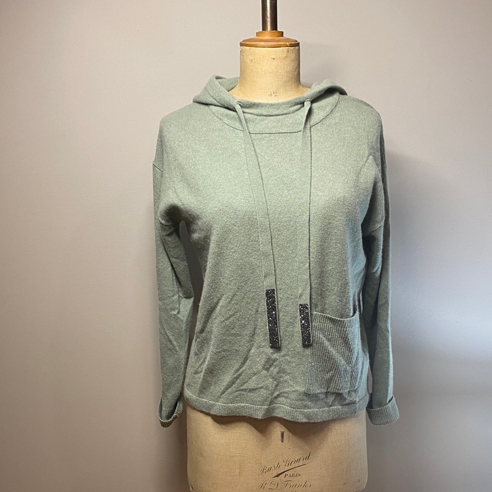 Marc Cain Wool–Cashmere Hoodie – Size N1 (XS/S) – Soft Mint Green